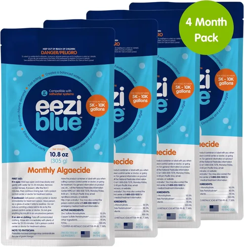 Miniatura 10 de Eeziblue Paquete mensual de algicidas para piscina Refuerzo de piscina para todas las algas en piscinas sobre el suelo y en el suelo, paquete de 4