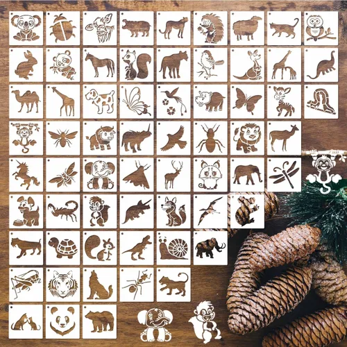 Miniatura 20 de Plantillas de flores para pintar, 64 piezas de plantillas de 3 pulgadas para manualidades, plantillas para pintura en rocas, plantillas de plástico