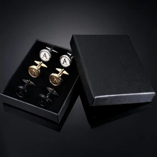 Miniatura 6 de LOLIAS 3 pares de gemelos con iniciales para hombre, juego de gemelos clásicos para hombre, estilo casual a formal, con caja de regalo, gemelos