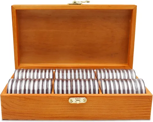 Miniatura 9 de Soporte para monedas de madera de 0.787-1.811 in, 120 cápsulas de monedas altamente transparentes con junta de espuma, soporte para coleccionista