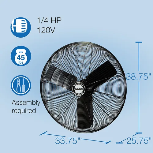 Miniatura 6 de Air King 9030 Ventilador de montaje en pared de grado industrial de 30 pulgadas y 1/4 caballos de fuerza con 7,400 CFM, acabado negro