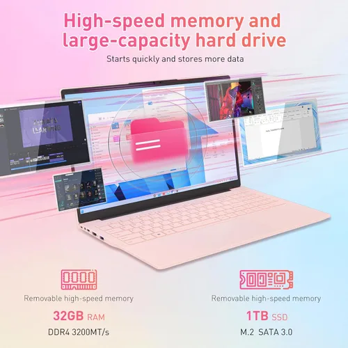 Miniatura 4 de Auusda Portátil FHD de 15.6 pulgadas, 32 GB de RAM + SSD de 1 TB, WiFi 5/USB 3.0/Full USB-C/HDMI, procesador 4T de doble núcleo, Win 11 Pro