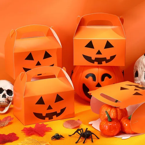 Miniatura 4 de Lincia 50 cajas de golosinas de Halloween, cajas de caramelos, cajas de cartón y calabaza, juego de cajas de regalo de vacaciones, bolsas a granel