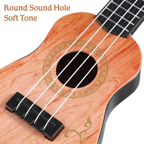 Miniatura 4 de Toddmomy Mini ukelele de juguete para niños de 9.84 pulgadas pequeño modelo de guitarra de plástico instrumento musical juguete educativo