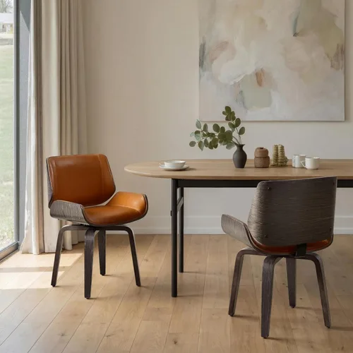 Miniatura 15 de Zouron Silla de comedor giratoria, silla de comedor tapizada de piel sintética con patas de madera, silla auxiliar moderna de mediados de siglo