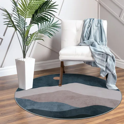 Miniatura 17 de Alfombras abstractas redondas de 5 pies para dormitorio, alfombra circular lavable antideslizante, alfombra de piso suave y colorida de pelo bajo
