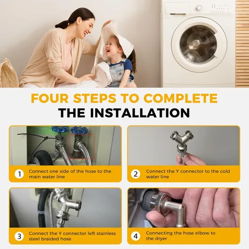 Miniatura 6 de Kit de instalación de manguera para secadora de vapor premium de 4 pies - Incluye manguera de acero inoxidable de 4 pies con codo de 90 grados