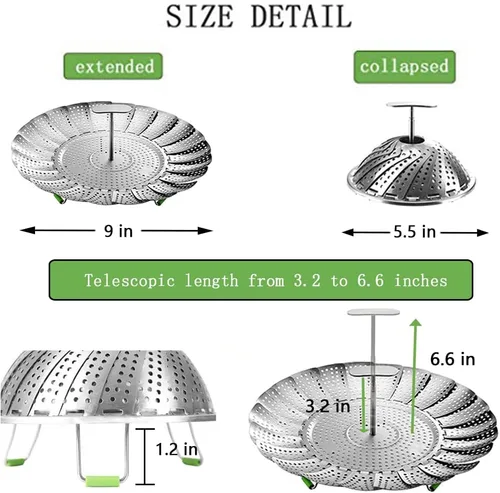 Miniatura 5 de Cesta de vapor, cesta de vapor vegetariana para cocinar de acero inoxidable plegable para verduras con mango central extraíble extensible extensible