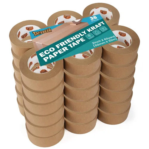 Miniatura 11 de TAPEBEAR Cinta de papel kraft ecológica, cinta de papel kraft biodegradable, cinta de embalaje writable reciclable, superficie sin revestimiento