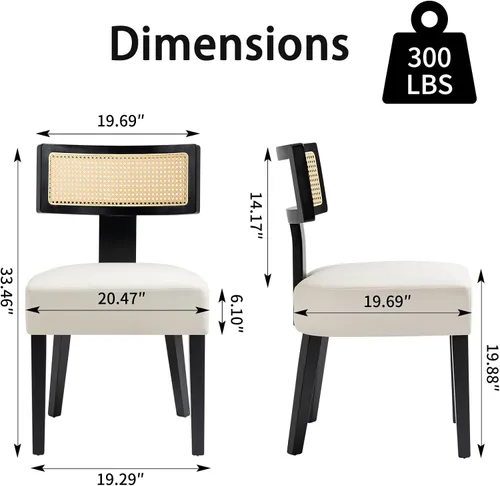 Miniatura 6 de ZJhome Juego de 4 sillas de comedor de ratán tapizadas de tela moderna de mediados de siglo con marco de madera dura negra, respaldo curvado, silla
