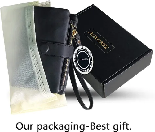 Miniatura 7 de AOXONEL Women's Small Bifold Leather wallet Rfid blocking Ladies Wristlet with Card holder id window Coin Purse