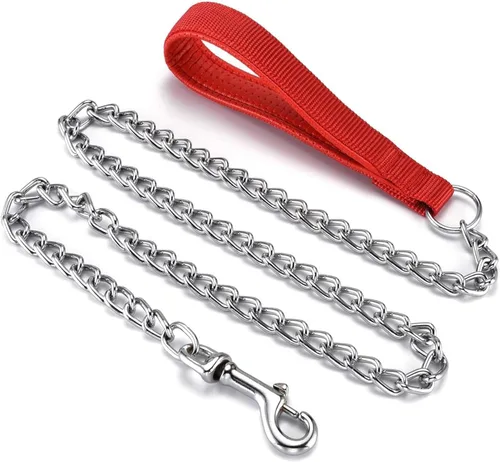 Miniatura 10 de Correa de cadena de metal chapado en cromo con mango acolchado suave para perros pequeños (S, mango negro)