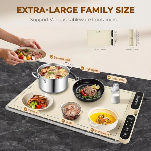 Miniatura 4 de Homelove Tapete de calentamiento para alimentos – Bandeja de calentamiento eléctrica rápida de superficie completa con 7 ajustes de temperatura