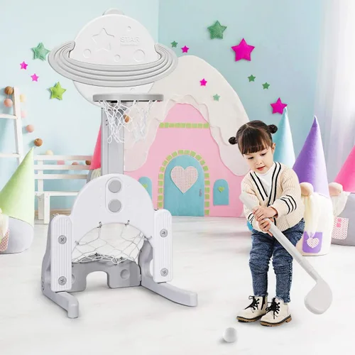 Miniatura 2 de AKUSTIK 3 in 1 Toddlers Basketball Hoop Stand, Adjustable Height Sports Center with Basketball Soccer Golf Game Set, Portable Indoor Outdoor