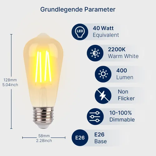 Miniatura 2 de FLSNT ST19 Bombillas LED Edison equivalentes a 40 W, bombillas vintage de 4 W de vidrio ámbar, 2200 K blanco cálido regulables, CRI alto 90+, 400
