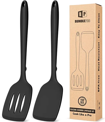 Paquete de 2 volteadores de espátula de silicona, juego de espátulas de cocina ranuradas antiadherentes, utensilios de cocina resistentes al calor