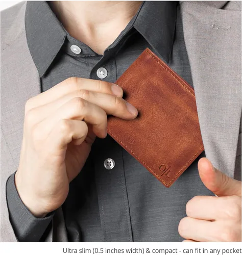 Miniatura 82 de Carteras RFID delgadas para hombres - Cartera de bolsillo frontal de piel genuina