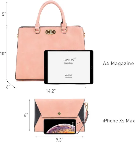 Miniatura 5 de Dasein Bolsos de mano para mujer bolsos de mano con asa superior bolsos de trabajo bolsos de hombro con embrague a juego juego de 2 piezas