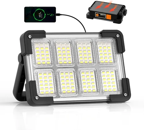 Miniatura 12 de Luz de Trabajo Solar Recargable de 120W, Luz de Inundación Portátil con Soporte, Luz de Trabajo LED de 144 LEDs 10000LM con 4 Modos, Luz de Trabajo