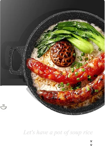 Miniatura 5 de Olla de sopa de piedra médica – Sartén antiadherente extra grande para el hogar, olla de sopa con tapa de vidrio, cacerola de dos manos, cocina