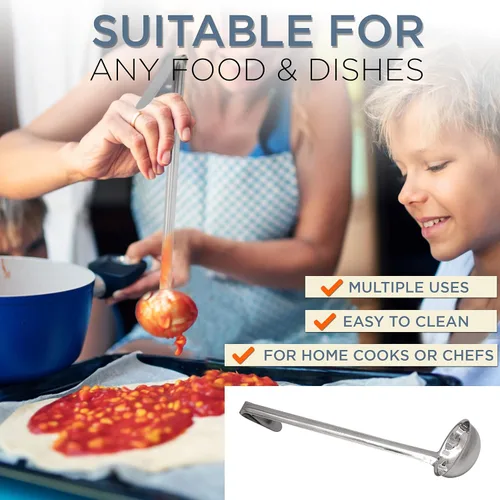 Miniatura 6 de Fit Meal Prep Cucharón de sopa de acero inoxidable – Espátula de salsa de una pieza con asas de gancho, cuchara de servir de grado comercial