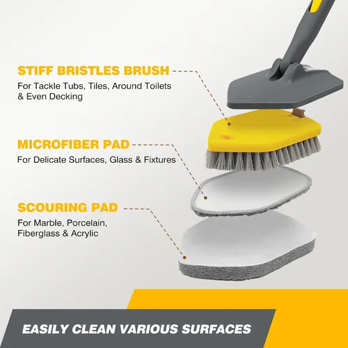 Miniatura 3 de Cepillo de ducha con mango largo para limpieza, cepillo de ducha extensible 3 en 1 de 56 pulgadas, accesorio intercambiable para limpiar la pared