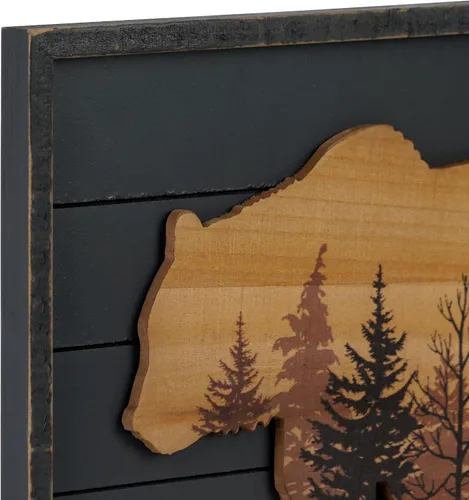 Miniatura 6 de NIKKY HOME Lindo oso en el bosque, arte decorativo de pared con marco de madera para cabaña, 40,6 cm x 30,5 cm, gris pizarra oscuro