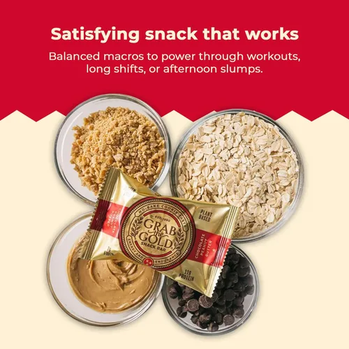 Miniatura 5 de Grab The Gold Barras de proteína de mantequilla de maní y chocolate 0.43 oz de proteína a base de plantas, avena orgánica, sin gluten, veganas