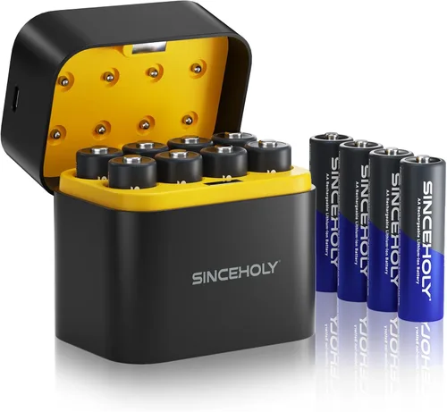 Miniatura 9 de SINCEHOLY Paquete de 8 baterías recargables AA de litio con cargador rápido, baterías dobles de 1.5 V 3000 mWh, más de 1600 tiempos de ciclo