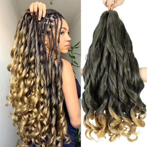 Miniatura 21 de WIPPORYA Cabello Rizado Francés para Trenzar de 24 Pulgadas, 6 Paquetes de Cabello Ondulado Suelto Elástico para Crochet Pre-Estirado 3.53
