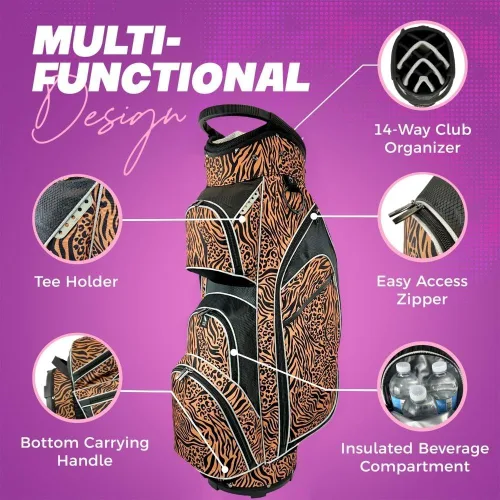 Miniatura 5 de Taboo Fashions Ladies Golf Bag - 14-Way Women’s Golf Cart Bag with Insulated Cooler Pocket, Rain Hood, 7 Zippered Pockets & More - Stylish Golf