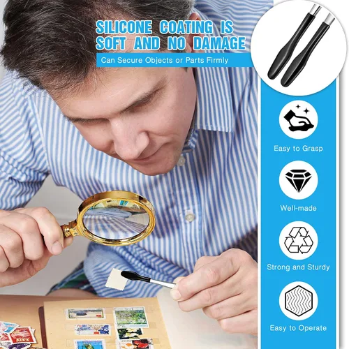 Miniatura 6 de 6 pinzas con punta de goma de PVC de acero inoxidable con revestimiento de goma, pinzas para joyería, pasatiempos industriales, manualidades