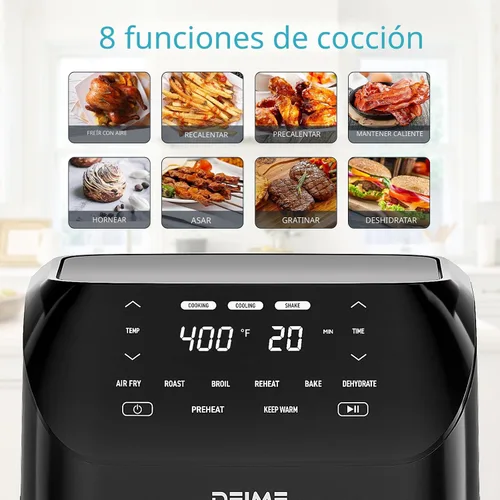 Miniatura 2 de Freidora de aire de 6.2 cuartos de galón de gran capacidad, freidora de aire caliente sin aceite, horno de 1500 W, cocina saludable con 8 ajustes
