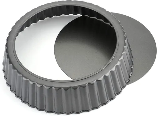Miniatura 2 de Tosnail Paquete de 2 sartenes profundas para tartas de quiche de 9.5 x 2 pulgadas con fondo suelto extraíble, bandeja para hornear acanalada