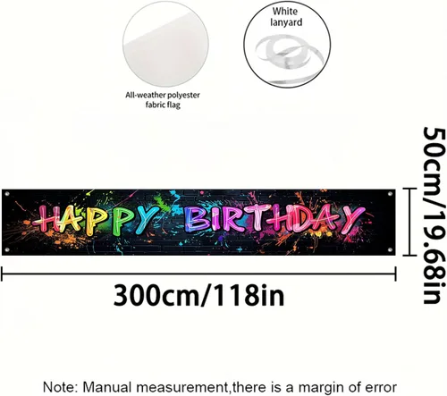 Miniatura 4 de BlissYard Cartel de feliz cumpleaños con diseño colorido de grafiti salpicaduras, vibrante y divertido, 118 x 20 pulgadas para fiesta de cumpleaños