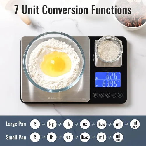 Miniatura 3 de KitchenTour - Báscula digital de alimentos para cocina, 0.001 oz/33 libras, doble plataforma, báscula de cocina inteligente de precisión