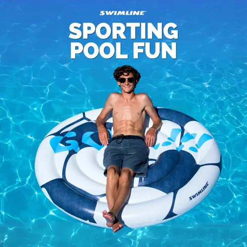 Miniatura 3 de Swimline Flotador Inflable Montable para Piscina con Balón de Fútbol Azul/Blanco, 60" Deportes (Fútbol)