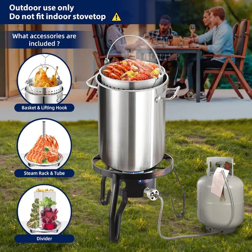 Miniatura 2 de ARC Olla de 32 cuartos de galón para hervir mariscos y estufa de propano para exteriores, olla de acero inoxidable para hervir cangrejos con cesta