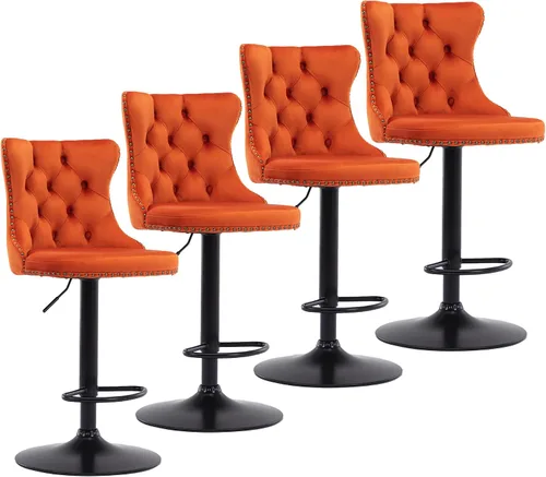 Miniatura 11 de Aoowow Juego de 2 taburetes de bar giratorios ajustables con respaldo de terciopelo copetudo, sillas de bar modernas tapizadas con cabeza de clavo