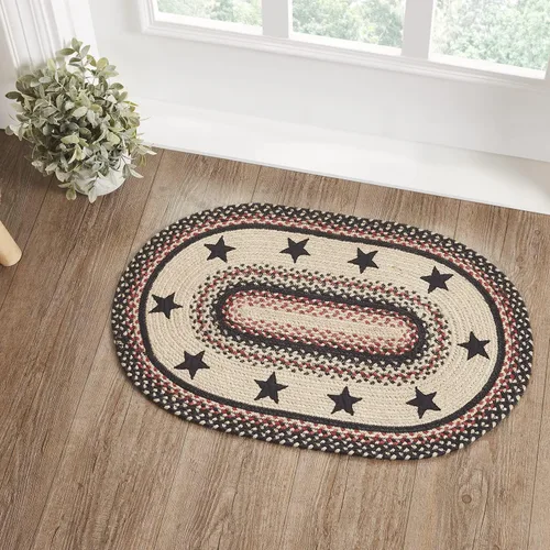 Miniatura 11 de VHC Brands Colonial Star - Alfombra decorativa, mezcla de yute, medio círculo, estrella roja y negra, 16.5 x 33 pulgadas