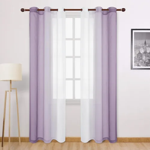 Miniatura 51 de DWCN Cortinas Transparentes de Lino Sintético Negro Degradado Ombré - Cortinas Semi Transparentes de Gasa con Ojales en la Parte Superior
