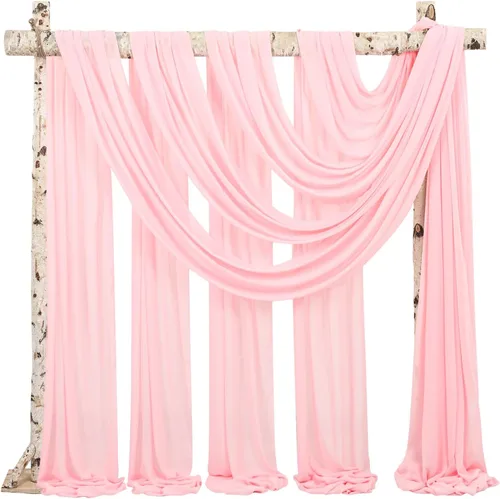 Miniatura 2 de Tela para Drapeado de Arco de Boda, 4 Paneles de 28" x 20 pies Rosa, Cortinas de Arco de Boda para Ceremonia, Cortinas de Tela de Gasa, Drapería