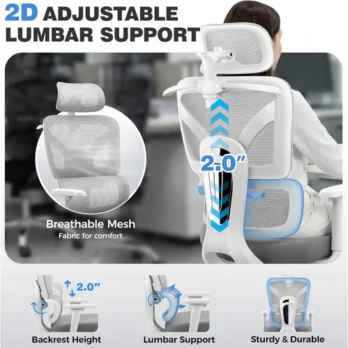 Miniatura 7 de Silla de oficina, silla de escritorio ergonómica de oficina con soporte lumbar, respaldo de malla transpirable y cojín de asiento grueso, sillas