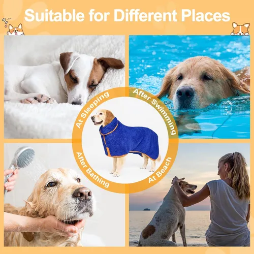 Miniatura 6 de Bienbee Bata de baño para perro, de secado rápido, súper absorbentes, para perros pequeños, medianos y grandes, abrigo de secado para después