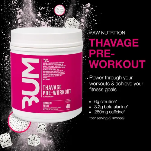 Miniatura 2 de RAW Polvo Pre Entrenamiento, Thavage (Fruta del Dragón) - Suplemento Nutricional Deportivo de Chris Bumstead para Hombres y Mujeres - Cbum Pre