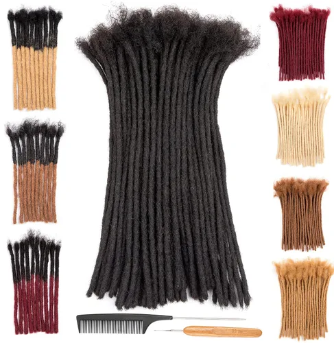 Miniatura 18 de DAIXI 0.2cm y 0.4cm y 0.6cm y 0.8cm de grosor 4-18 pulgadas 10 hebras extensiones de rastas de cabello humano 100% real para hombres/mujeres