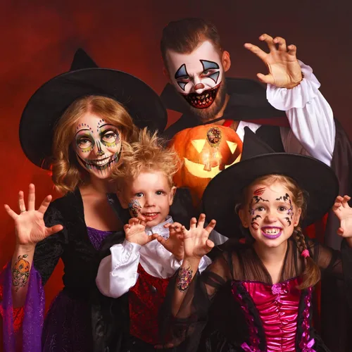 Miniatura 4 de 50 piezas de tatuajes faciales de broma de Halloween para adultos, mujeres y hombres, 10 calcomanías de terror para Halloween, 40 piezas de tatuajes