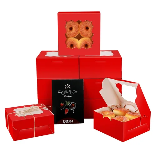 Miniatura 19 de qiqee Cajas de galletas Kraft con ventana, 60 paquetes de 6 x 6 x 3 pulgadas, cajas de papel kraft marrón para galletas, pasteles, cupcakes, tartas