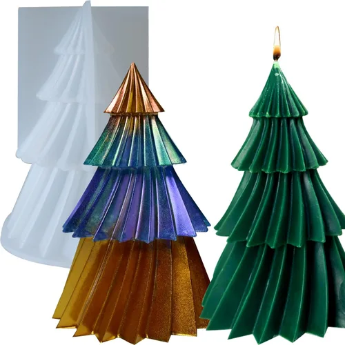Moldes de Árbol Navideño para Velas, Moldes de Árbol de Origami de Silicona de 12.2 cm para Hacer Velas, Moldes de Árbol de Resina para Cera de Soja