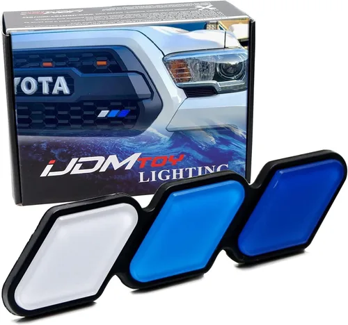 Miniatura 11 de iJDMTOY Emblema de rejilla de tres colores con tiras retro y anclajes de perno de cambio sin necesidad de remoción, compatible con Toyota Tacoma